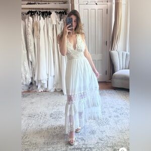 Lace Trim Maxi Dress in Ivory